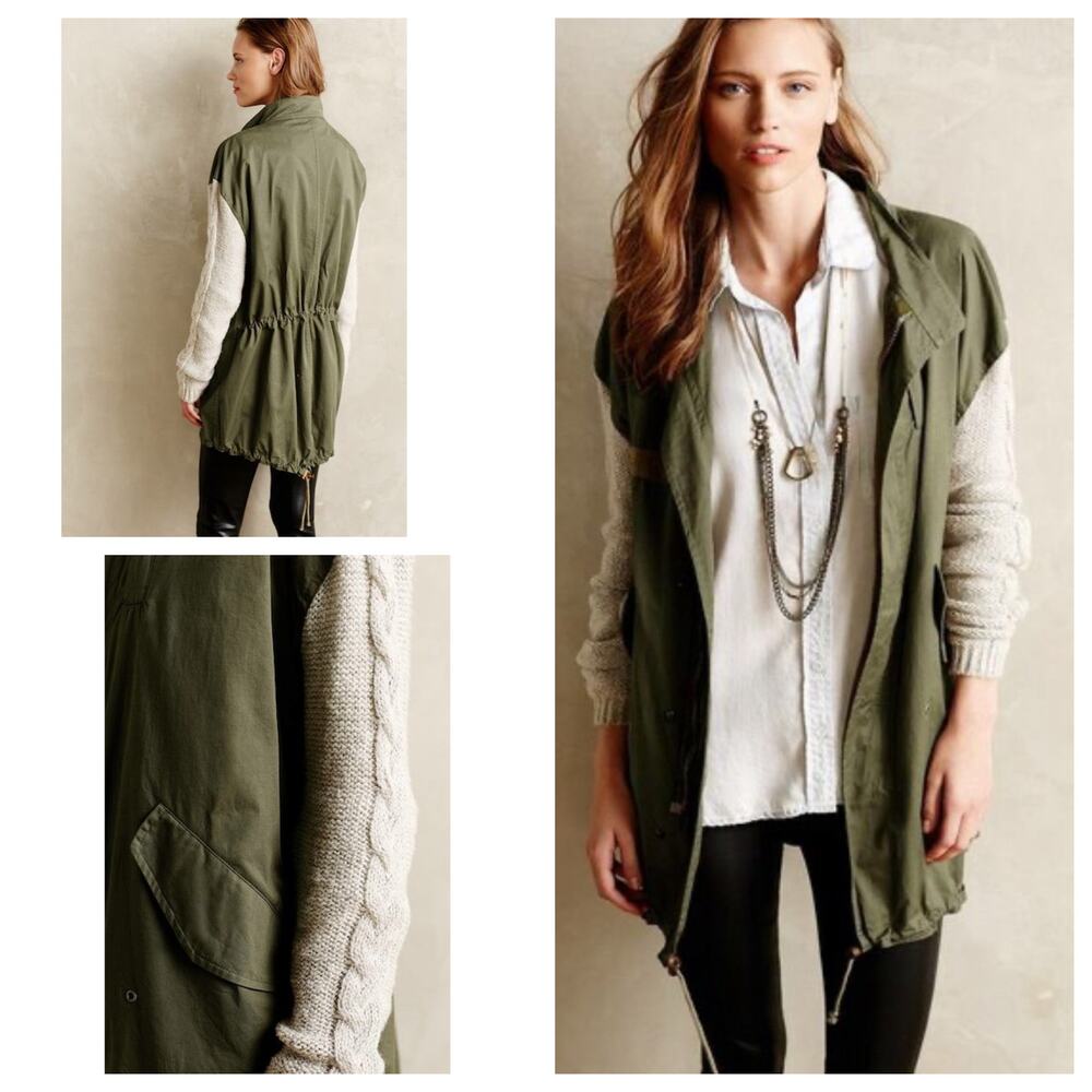 Twelfth Street By Cynthia Vincent Jacket Anorak Size P Army Wool Blend Sleeve